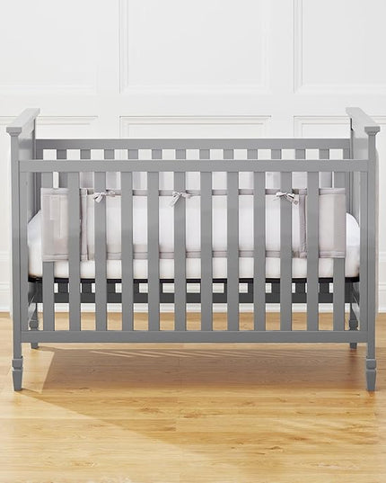 BreathableBaby Breathable Mesh Liner for Full-Size Cribs, Classic 3mm Mesh, Gray (Size 2FS Covers 2 Sides) - LeafyLoom