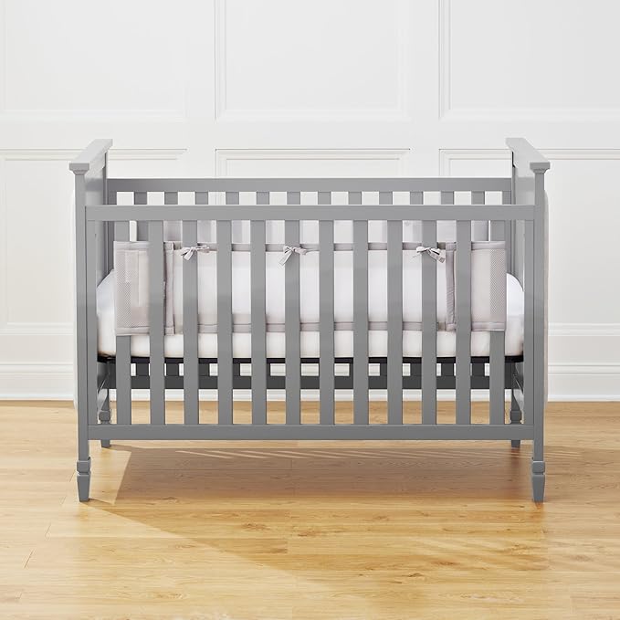 BreathableBaby Breathable Mesh Liner for Full-Size Cribs, Classic 3mm Mesh, Gray (Size 2FS Covers 2 Sides) - LeafyLoom