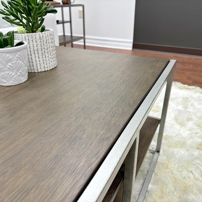 NicBex Coffee Table Wooden Coffee Table with Storage Rectangle Center Tables with Open Shelves and Metal Frame Dining Table for Living Room, Dining Room, Office, and Bedroom,50" W, Brown - LeafyLoom