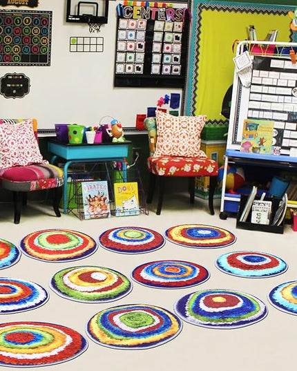 HiiARug Carpet Circles Kids Rug 16" Rainbow Crazy Carpet Circle Seats Pre-School Classroom Accessories 12pcs Round Carpet Seats Group Activity Spots Marker for Classroom Kindergarden Playroom - LeafyLoom