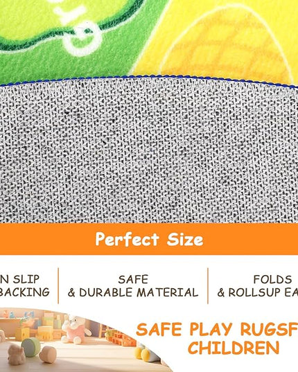 HEBE Kids Play Rug 4ft ABC Alphabet Numbers Shapes Educational Kid Area Rug Washable Baby Crawling Mat Non Slip Kid Play Mat Carpet for Girl Boy Bedroom Playroom - LeafyLoom