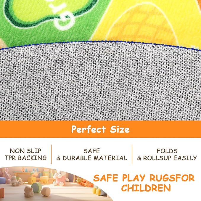 HEBE Kids Play Rug 4ft ABC Alphabet Numbers Shapes Educational Kid Area Rug Washable Baby Crawling Mat Non Slip Kid Play Mat Carpet for Girl Boy Bedroom Playroom - LeafyLoom