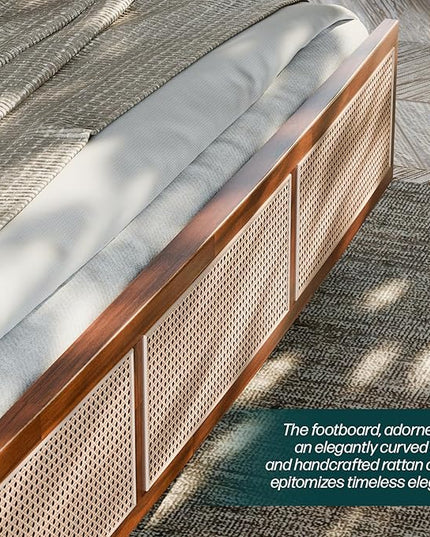 Bme Nancy Signature Bed Frame, King Bed Frame and Headboard Unique Geometric, Mid Century Modern, Solid Acacia Wood, No Box Spring Needed, 12 Strong Wood Slats Support, Easy Assembly, Dark Chocolate - LeafyLoom