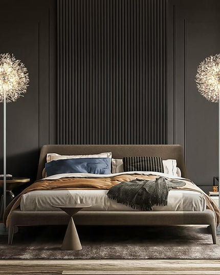 BesLowe 69'' Crystal Floor Lamp for Living Room, Modern Standing Lamp with 738PCS K9 Crystals, Tall Lamp Pole Light for Bedroom Office, Mid Century Silver Floor Lighting with 9 LED Bulbs, Chrome - LeafyLoom