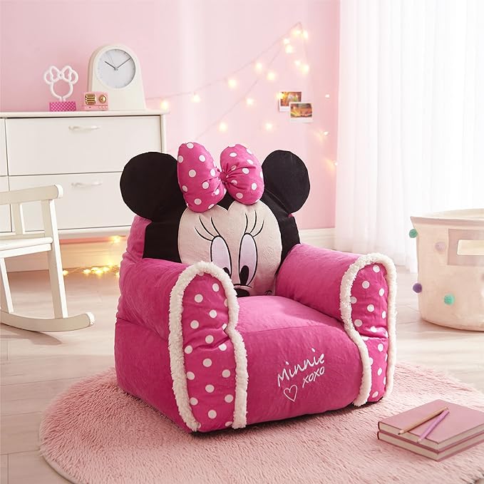 Idea Nuova Minnie Mouse Figural Sherpa Trim Bean Bag Chair, Small, Pink - LeafyLoom