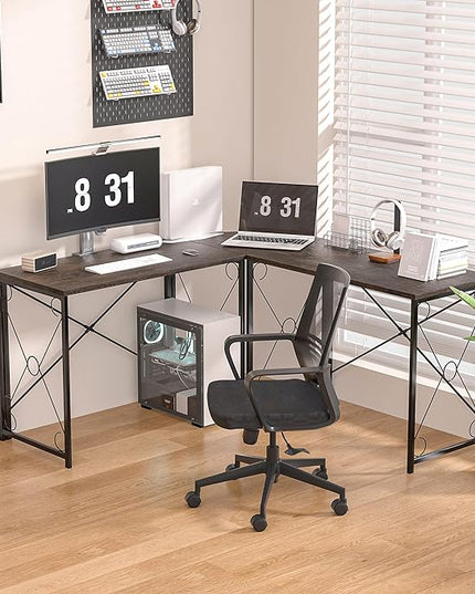 VECELO 59"x59" L Shaped Desk for Computer Gaming Multi-Usage Long 2 Person Table for Home Office Sturdy Writing Workstation, Easy Assembly/Saving Space, Oak Gray - LeafyLoom