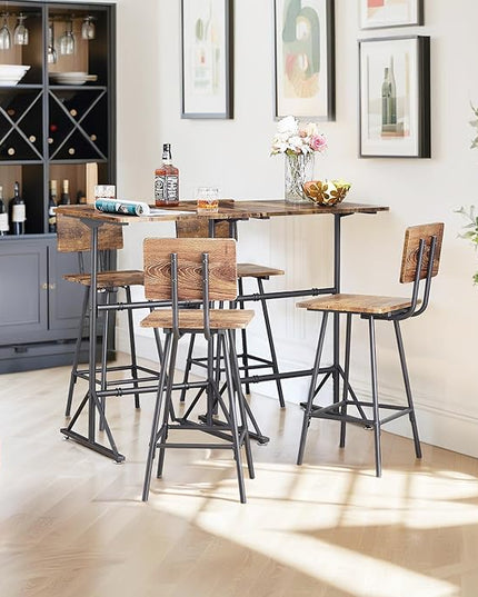 VECELO 3-Piece bar table bistro of 2 breakfast nook kitchen for pub small dining height high top with stools sofa square island indoor corner chair dinette space counter sets cafe outdoor, Brown - LeafyLoom