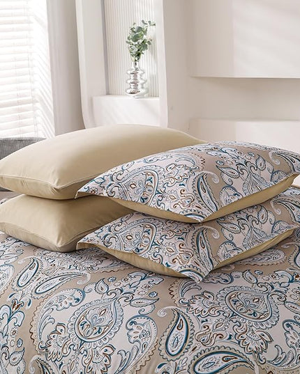 Yiran 7 Pieces Paisley Bedding Set Comforter Set Brown Boho Floral Bed in a Bag Microfiber Comforter Queen Size 90"×90"(1 Comforter,2 Pillowcases,2 Pillow Shams,1 Flat Sheet,1 Fitted Sheet) - LeafyLoom