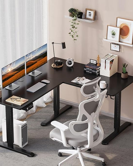L-Shaped Electric Standing Desk, 63 x 48 Inches Height Adjustable Coner Table, Home Office Computer Workstation, Black, 63 x 48 Inch - LeafyLoom