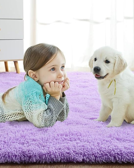 Softlife Ultra Soft Fluffy Area Rugs for Bedroom, Girls and Boys Room Kids Room Nursery Rug, 4 x 5.3 Feet Shaggy Fur Indoor Plush Modern Floor Carpet for Living Room Christmas Decor, Purple - LeafyLoom
