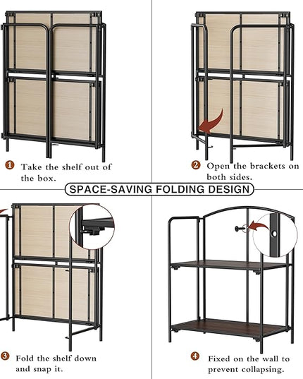 No Assembly Folding Bookshelf for Living Room, 2 Tier Black Collapsible Book Shelf for Home Office, Portable Bookcase Storage Organizer - LeafyLoom