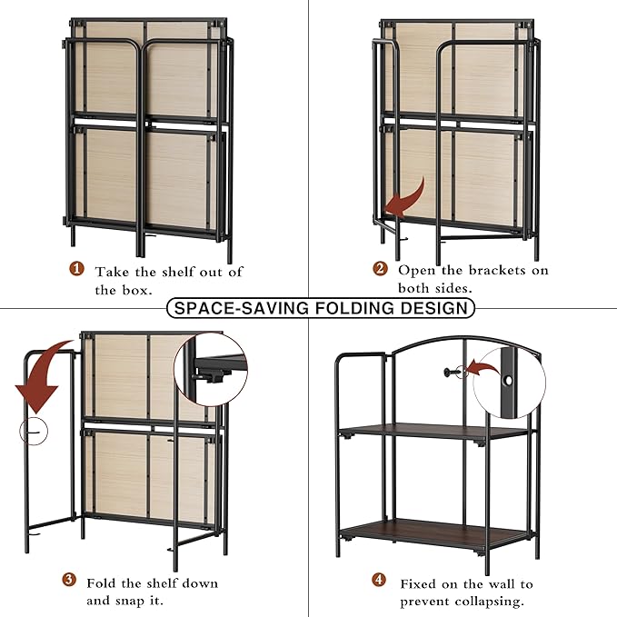 No Assembly Folding Bookshelf for Living Room, 2 Tier Black Collapsible Book Shelf for Home Office, Portable Bookcase Storage Organizer - LeafyLoom