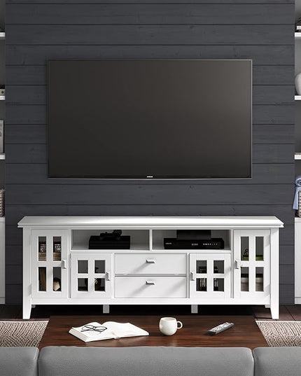 SIMPLIHOME Artisan SOLID WOOD 72 Inch Wide Contemporary TV Media Stand in White for TVs up to 80 Inches, For the Living Room and Entertainment Center - LeafyLoom