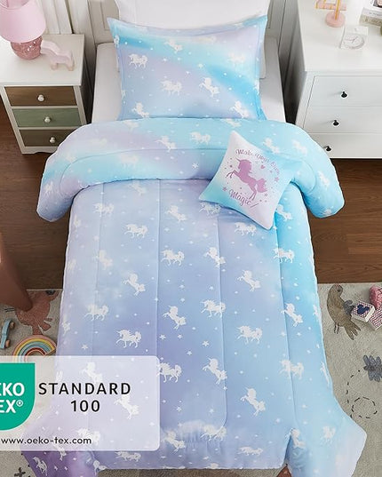 KALEIDOSPACE Kids Twin Comforter Sets for Girls, Glow in The Dark Unicorn Bedding Sets -3 Pieces Lightweight Bed in A Bag - LeafyLoom