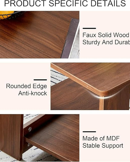 Farmhouse Wood Coffee Table - Boho Tea Table with Storage Shelf, Rectangle Center Table Wood Look Accent Table, 2-Tier Sofa Side Table Modern Rectangular Coffee Table Living Room Furniture - LeafyLoom