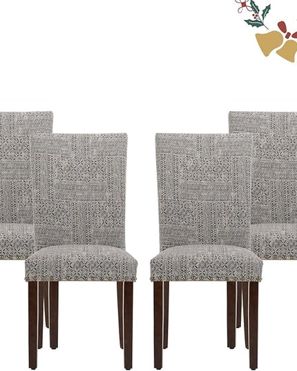 Parsons Dining Chairs Set of 4, Upholstered Nailhead Dining Room Kitchen Side Chair with Thick Cushions and Wood Legs, Black/White - LeafyLoom