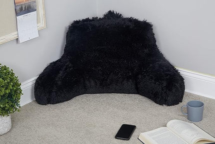 Klear Vu Shaggy Reading Pillow Back Rest Body Pillow for Adults and Kids, Lumbar and Arm Support on Bed, Chair, Couch, Sofa and Floor, 30" x 21", One Size, Black - LeafyLoom