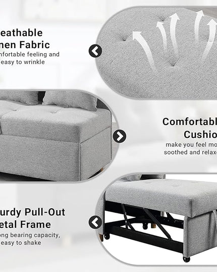 4-in-1 Convertible Sleeper Sofa, Single Pull Out Couch Chair with 6-Level Adjust Backrest Loveseat with Storage and Pillows, Modern Recliner for Living Room Apartment Office, Light Grey - LeafyLoom