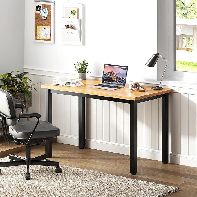 Need Small Desk, 31.5 inch Sturdy Writing Desk for Small Spaces, Small Computer Desk Teens Desk Study Table Laptop Desk Home Ofice Desk, Black Metal Frame, Teak - LeafyLoom