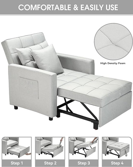 XSPRACER [UPDATED] Convertible Chair Bed, Sleeper Chair Bed 3 in 1, Stepless Adjustable Backrest,Armchair, Sofa, Bed, Linen, Silver, Single One - LeafyLoom