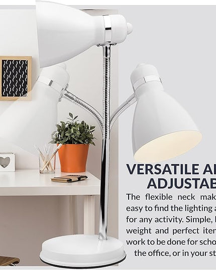 Newhouse Lighting Oxford White Metal Flexible LED Goose Neck Lamp for Desk or Table with 1 Free 6-Watt LED Bulb Included - LeafyLoom