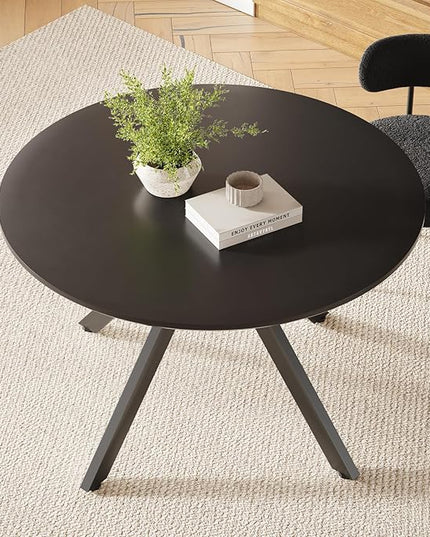 Farini Black Dining Table for 4-6 Person,47" Round Wooden Dining Tabletop and Metal Frame for Home Kitchen Dining Desk (47 inch,120cm) - LeafyLoom