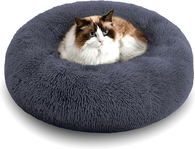 WESTERN HOME WH Calming Dog & Cat Donut Cuddler, Anti-Anxiety Warming Cozy Soft Round Bed, Fluffy Faux Fur Plush Cushion for Small Medium Dogs and Cats (20"/24"/27"/30") WESTERNHOME