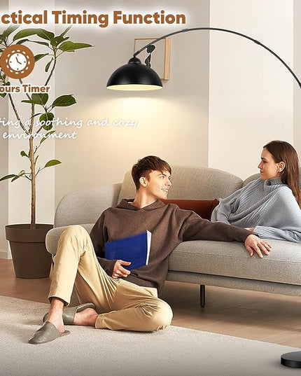 Arc Floor Lamp for Living Room with Remote, 78” Black Standing Lamp with LED Bulb, Stepless Dimmable Color Temperature & Brightness Corner Lamp, Modern Over Couch Tall Reading Light for Bedroom Office - LeafyLoom