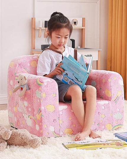 Tiita Kids Sofa, Children Couch with Carrying Handle & Side Pockets, Kids Foam Chair, Toddler Armrest Chair, Lightweight Children Sofa Chair, Kids Read Sofa for Girl or Boy(Pink Rainbow) - LeafyLoom