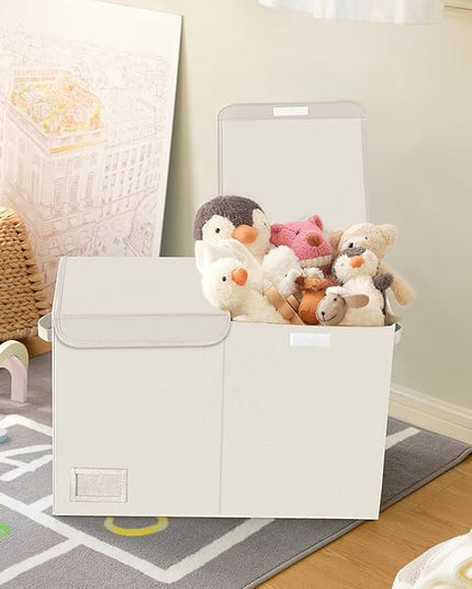 GRANNY SAYS Toy Chest with Lids, Foldable Toy Storage Organizer with Handles, Stuffed Animal Storage for Nursery Room Playroom, Living Room, Large Toy Box for Boys and Girls, Light Brown - LeafyLoom