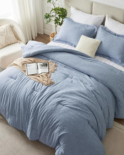 CozyLux King Size Comforter Set - 3 Pieces Blue Soft Luxury Cationic Dyeing Bedding Comforter for All Season, Breathable Lightweight Fluffy Bed Set with 1 Comforter and 2 Pillow Shams - LeafyLoom