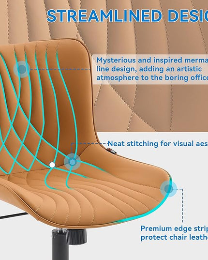 YOUNIKE Office Chair, Armless Desk Chair with Wheels, Home Office Computer Task Chairs, Modern Faux Leather Upholstered Vanity Chair, Adjustable Swivel Rocking Chair with Back, Saffron Tan - LeafyLoom