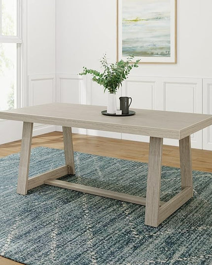 Plank+Beam 72 Inch Farmhouse Dining Table, Solid Wood Rustic Kitchen Table, Large Wooden Rectangular Dinner Table for Dining Room, Home Office, Living Room Furniture, Easy Assembly, Seashell Wirebrush - LeafyLoom