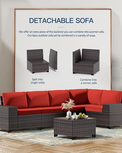Kullavik 12PCS Outdoor Patio Furniture Set PE Wicker Rattan Sectional Sofa Patio Conversation Sets,Red - LeafyLoom