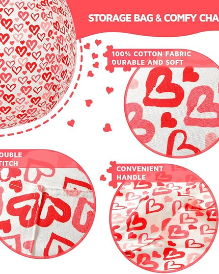 Wekapo Stuffed Animal Storage Bean Bag Chair Cover for Kids | Stuffable Zipper Beanbag for Organizing Children Plush Toys Large Premium Cotton Canvas (Heart, X-Large) - LeafyLoom