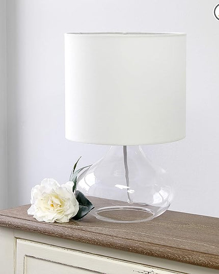 Simple Designs LT2063-CLW Glass Raindrop Bedside Table Lamp with White Fabric Shade, Clear (Pack of 4) - LeafyLoom