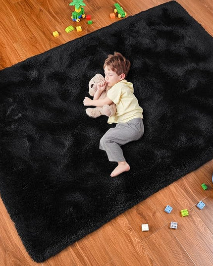 Softlife Rug for Living Room 5.3x7.6 Feet Area Rug for Bedroom Super Soft Shaggy Rugs for Kids Room Fluffy Fuzzy Carpets Long Plush Bedside Rug Nursery Christmas Home Decoration for Boys Girls, Black - LeafyLoom