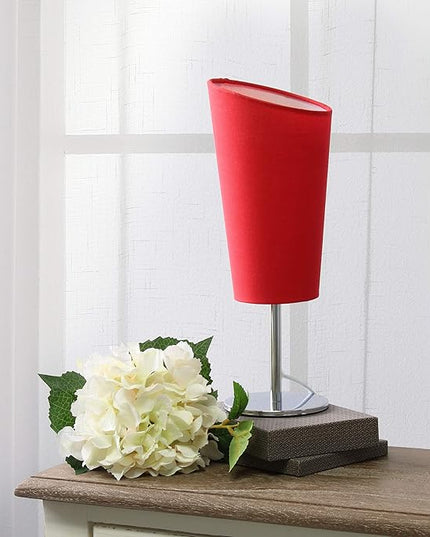 Simple Designs LT2061-RED Mini Chrome Angled Fabric Shade Table Lamp, Red - LeafyLoom