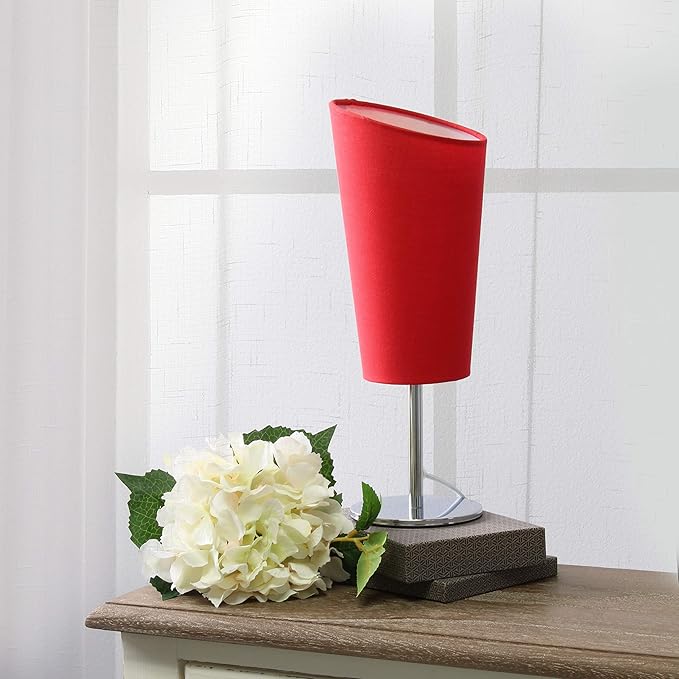 Simple Designs LT2061-RED Mini Chrome Angled Fabric Shade Table Lamp, Red - LeafyLoom