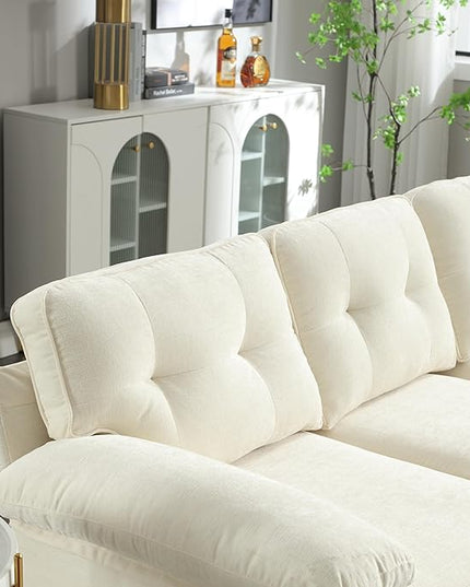 L Shaped Convertible Sleeper Sectional Sofa with Reversible Chaise, 3 Seater Corner Couch Bed with Detachable Pillow Armrest and Golden Metal Legs for Living Room Apartment Small Space - LeafyLoom