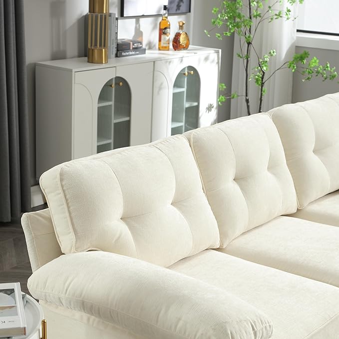 L Shaped Convertible Sleeper Sectional Sofa with Reversible Chaise, 3 Seater Corner Couch Bed with Detachable Pillow Armrest and Golden Metal Legs for Living Room Apartment Small Space - LeafyLoom