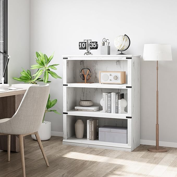 GAOMON 3 Tier Bookcase, Farmhouse Book shelf with Storage Open Display Bookshelves, 40" Low Book Case Wooden 3 Shelf Bookcase Home Decor Furniture for Home Office, Living Room, Bed Room - White - LeafyLoom