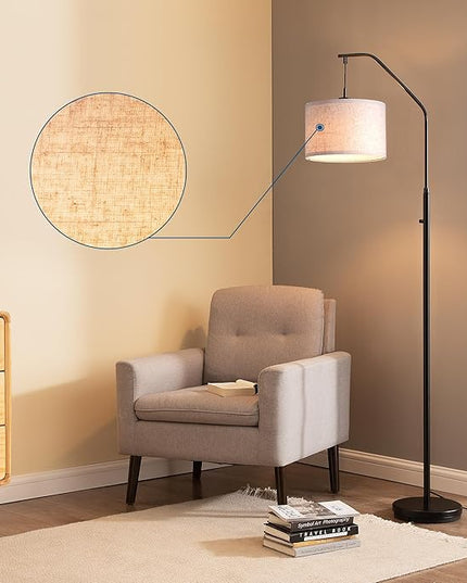 DEWENWILS Black Dimmable Arched Floor Lamp, Stepless Dimmable Corner Lamp with Hanging Lampshade, Standing Tall Arc Lamps for Living Room Corner, Bedroom, Office, LED Bulb Included - LeafyLoom