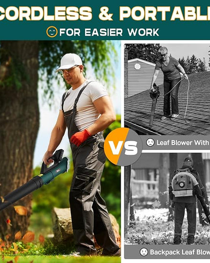 NEU MASTER Leaf Blower, 20V Battery Operated Leaf Blower Cordless Electric Blower with 2 x Battery and Fast Charger, Variable Speed Blower for Lawn Care, Patio, Yard, Jobsite - LeafyLoom