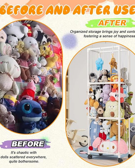 Stuffed Animal Zoo Storage, Extra Large Stuffed Animal Holder with Dust Cloth and Universal Wheels, Toy Storage Organizer, Plush Storage Organizer Shelf for Birthday Gift, Nursery Play Room Bedroom - LeafyLoom