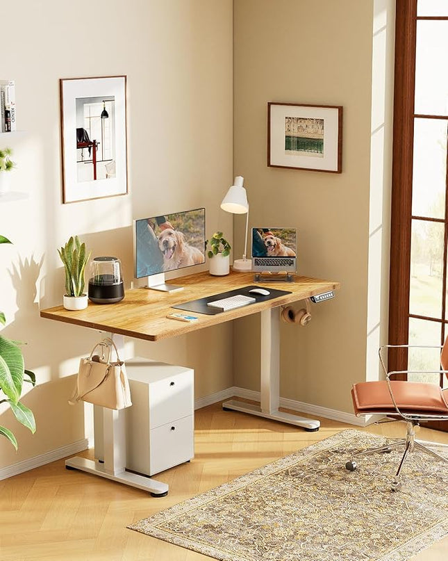 ErGear Height Adjustable Electric Standing Desk, 55 x 28 Inches Sit Stand up Desk, Memory Computer Home Office Desk (Light Vintage Brown) - LeafyLoom