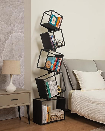 Bookshelf, Book Shelf, 5 Tier Bookshelf, Black Bookshelf, 67'' Tall, Modern Bookshelf for Books/CDs/Home Decor, Bookcase for living room, dining room, bedroom, nursery room - LeafyLoom