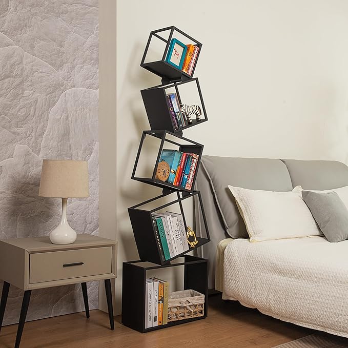 Bookshelf, Book Shelf, 5 Tier Bookshelf, Black Bookshelf, 67'' Tall, Modern Bookshelf for Books/CDs/Home Decor, Bookcase for living room, dining room, bedroom, nursery room - LeafyLoom