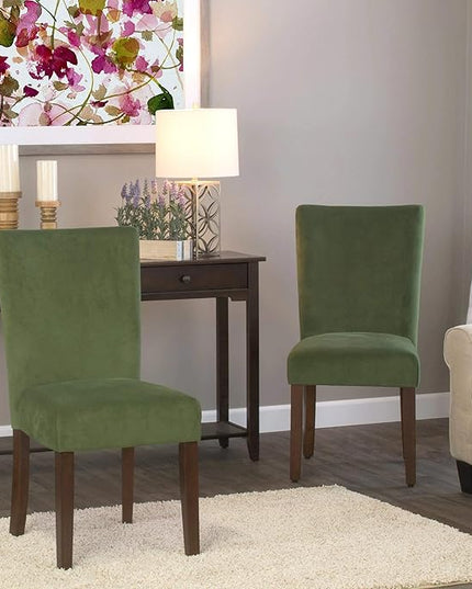 HomePop Parsons Classic Upholstered Accent Dining Chair, Set of 2, Dark Green Velvet - LeafyLoom