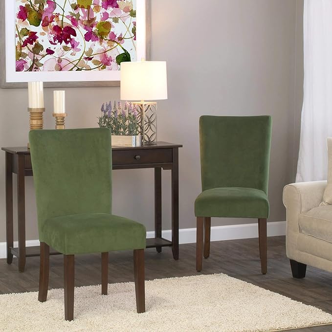 HomePop Parsons Classic Upholstered Accent Dining Chair, Set of 2, Dark Green Velvet - LeafyLoom